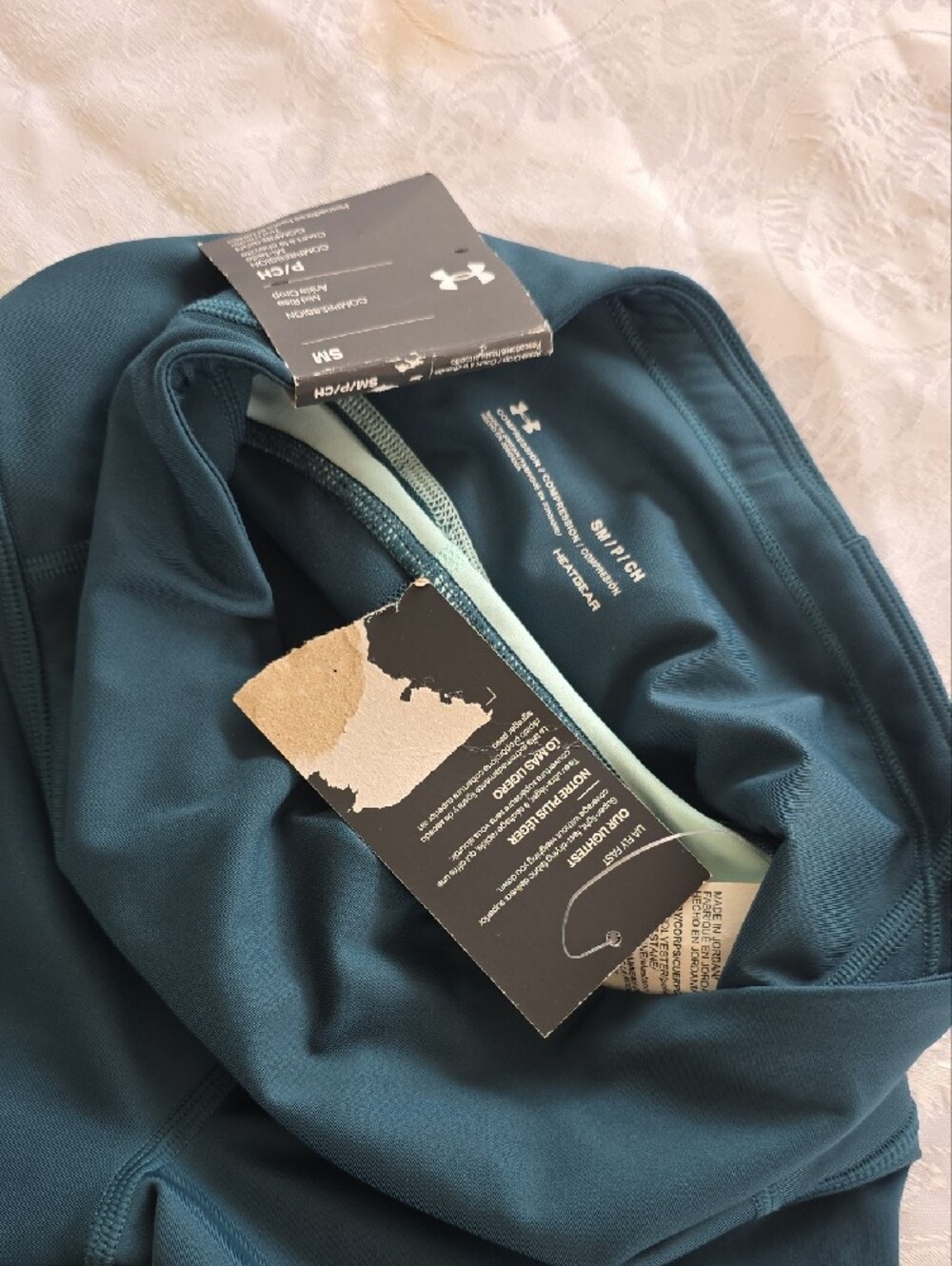 Under Armour Dark Teal Leggings with Neon Yellow Trim - Picture 7 of 7